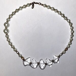 Vintage 1960s Silpada White Pearls Large Clear Crystals Rocks Silver Necklace